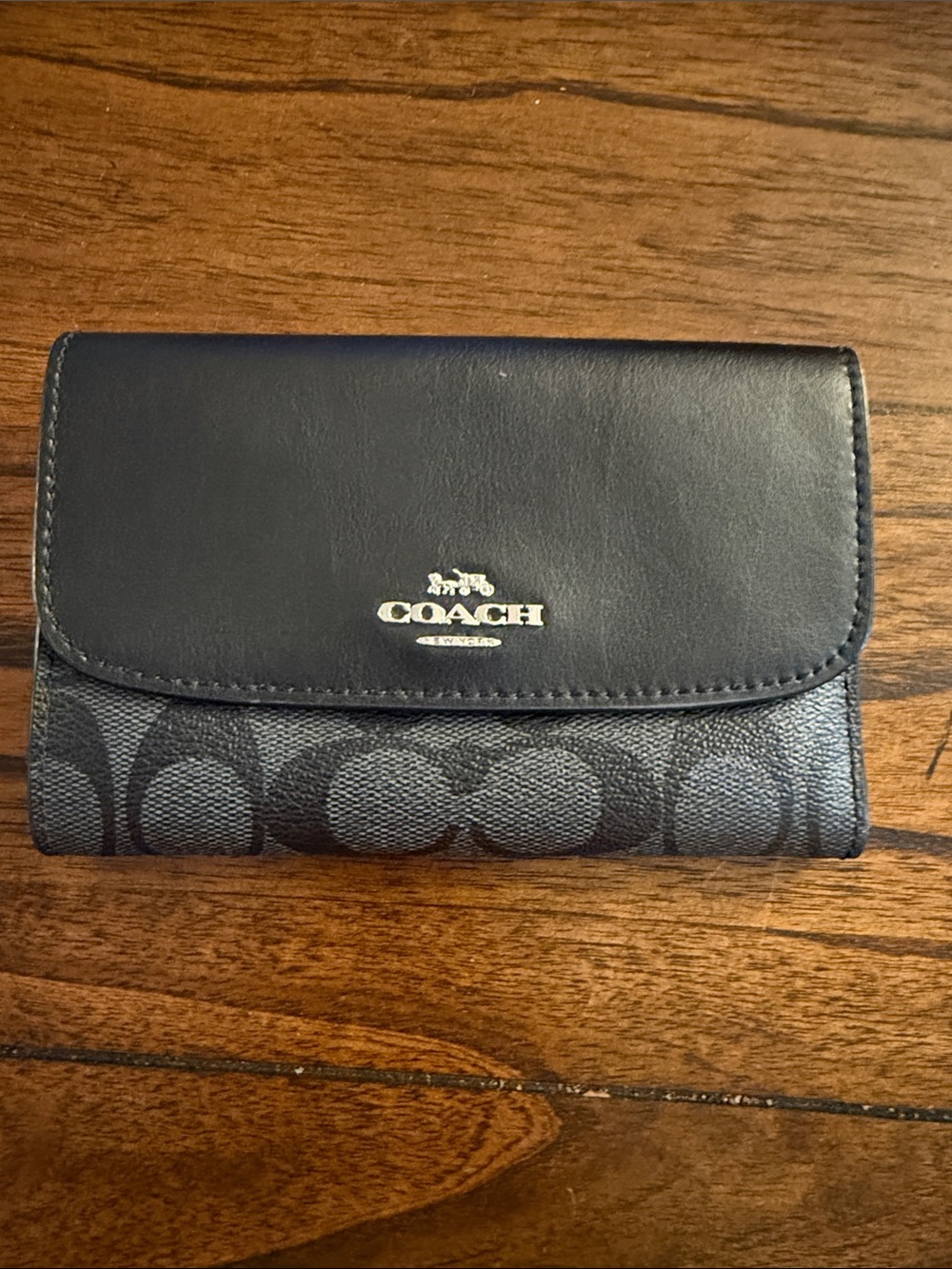 Coach Medium Envelope Wallet in Black Leather & Signature Coated Canvas Charcoal